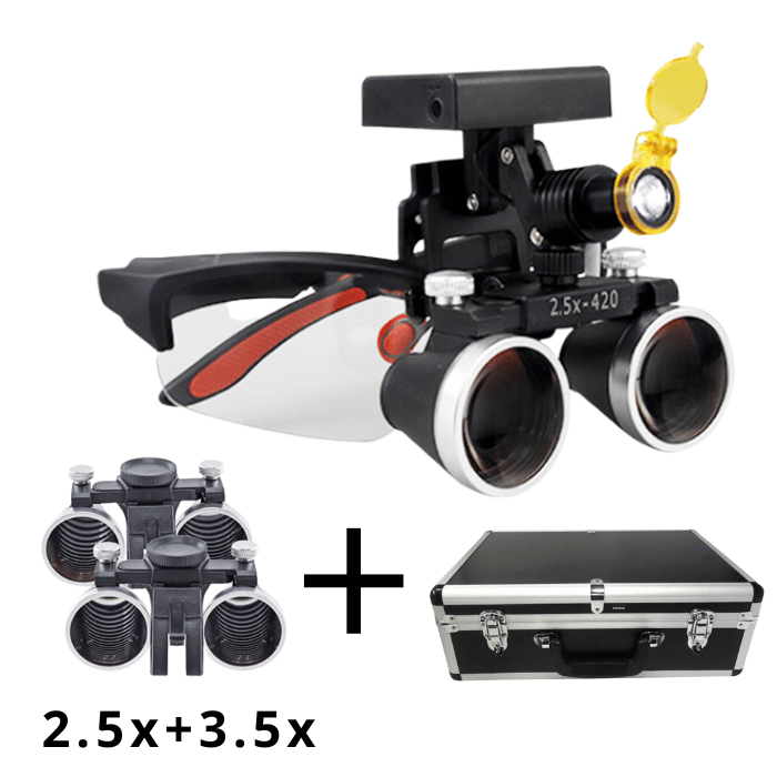 X1 PRO Loupe Set: 2.5X + 3.5X Lenses with Rechargeable Headlight + Metal Case