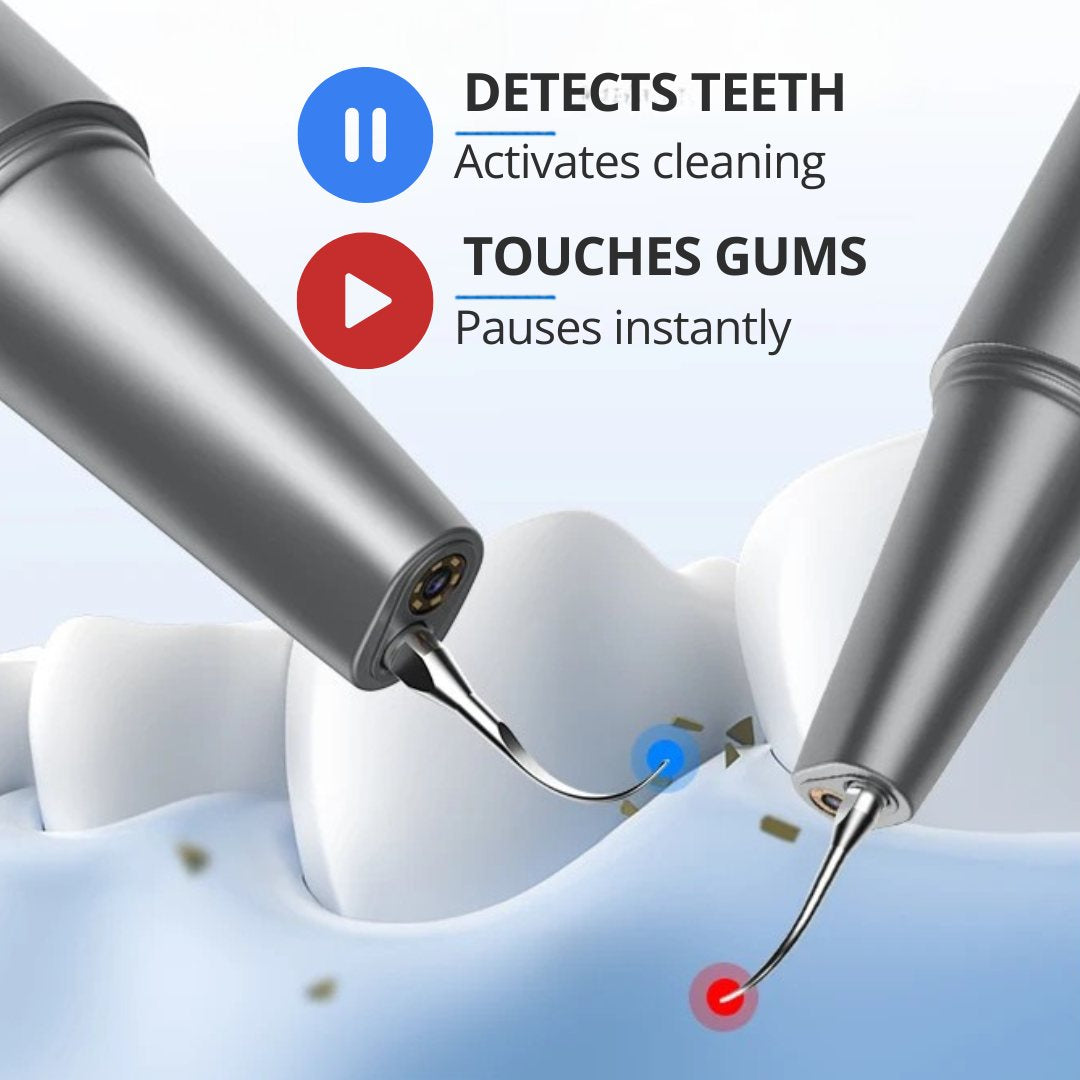 Smart sensor: detects the tooth and activates cleaning, pauses when touching the gum